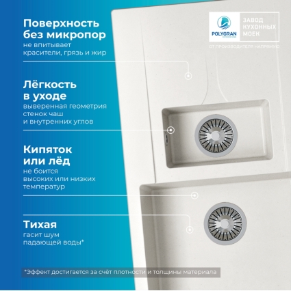 Мойка кухонная POLYGRAN BRIG 870 (белый хлопок №36)